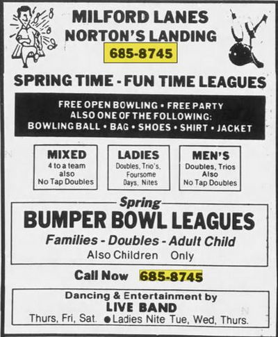 Milford Lanes - Apr 1987 Ad